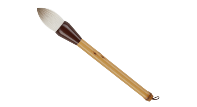 Isolated calligraphy brush with brown ferrule and tan handle for Chinese lettering