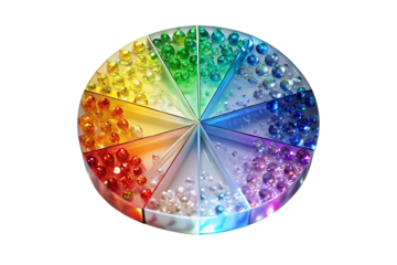 Colorful beads arranged in a circular container isolated on transparent background