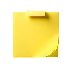 Yellow sticky note with curled corner and tape