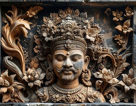 Ornate terracotta bas-relief of a deity