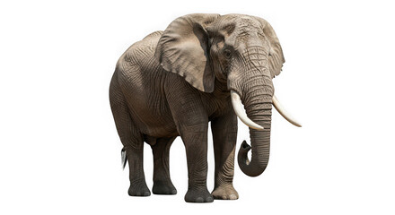 Fototapeta premium A majestic african elephant standing tall with its trunk curled, isolated on a pure transparent background