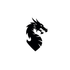 Black Dragon Head Silhouette with Sharp Features and Fierce Expression.