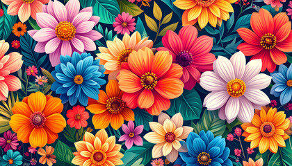 Floral Pattern with Rich Colors and Diverse Flowers