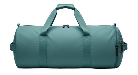 Isolated teal duffel bag, a useful luggage accessory for travel and gym, studio shot
