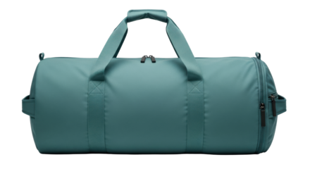 Isolated teal duffel bag, a useful luggage accessory for travel and gym, studio shot