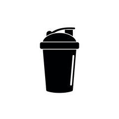 Black silhouette of a protein shaker bottle for fitness and health.