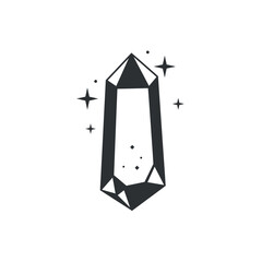 Elegant crystal illustration with sparkling stars and geometric shapes.