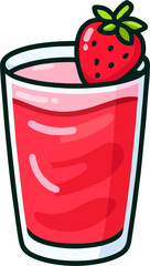 Strawberry Juice in Cartoon Glass with Fresh Berry – Cute Vector Drink Illustration
