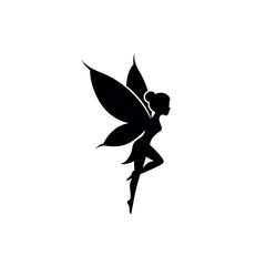 Silhouette of a fairy with delicate wings in a graceful pose. © Dira