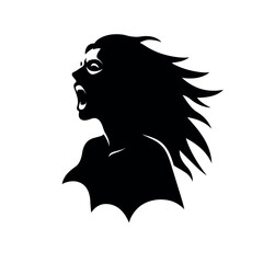 Silhouette of a screaming woman with flowing hair dramatic and expressive.