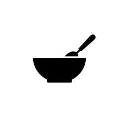 Simple black silhouette of a bowl with a spoon inside ready for a meal.