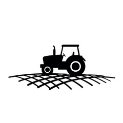 Simple black silhouette of a farm tractor vehicle.