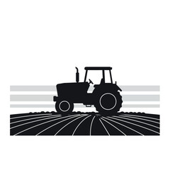Tractor working in an agricultural field silhouette illustration.