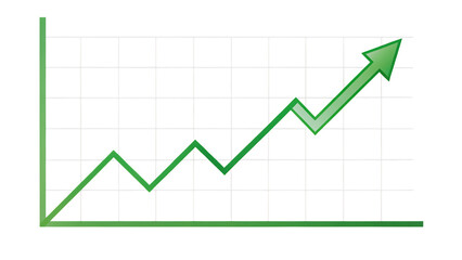 Green arrow trending upwards on a graph isolated on transparent background