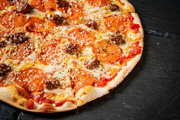 Savor the warm, inviting flavors of a freshly made pepperoni pizza with melted cheese