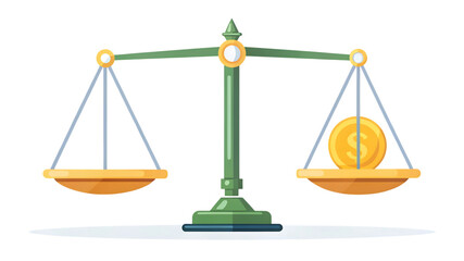 Illustration of a balance scale with a coin on one side isolated on transparent background