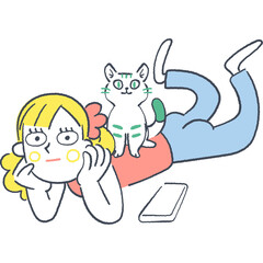 猫に癒されリラックスしたやさしい雰囲気の女性相談員　猫に癒されているリラックスした女性
