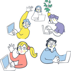 相談や問い合わせに答える沢山の人々のイラスト
