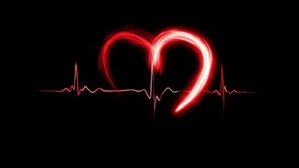 Glowing heart shape intertwined with a heartbeat line against a dark background, symbolizing love - Powered by Adobe