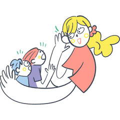 子どもたちを抱きその声を聴く笑顔の女性　または相談員	

