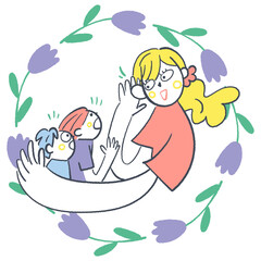 子どもたちを抱きその声を聴く笑顔の女性　または相談員	
