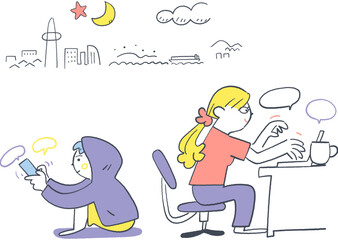 あなたの繋がりやすさで　チャットで繋がる安心　オンライン相談員とスマホを持つ少年	
