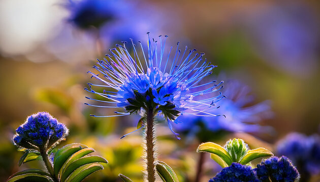 Flower Of A Blue Fanflower Scaevola Aemula In Front Of A Blurred Background