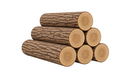 Isolated pile of brown logs of wood, firewood, log stack, timber for winter heating fire