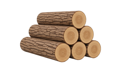 Isolated pile of brown logs of wood, firewood, log stack, timber for winter heating fire