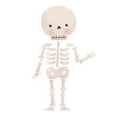 Skeleton, watercolor clip art illustration