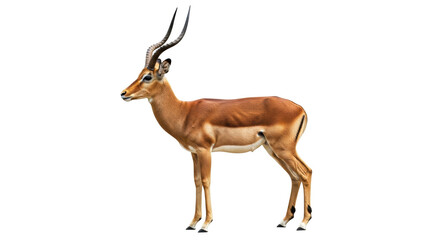 Isolated graceful antelope standing upright, magnificent horns in wildlife, full body shot
