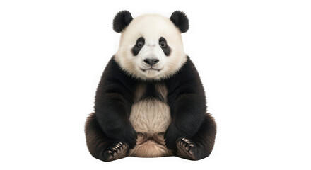 Giant panda sitting and looking at the camera isolated on transparent background