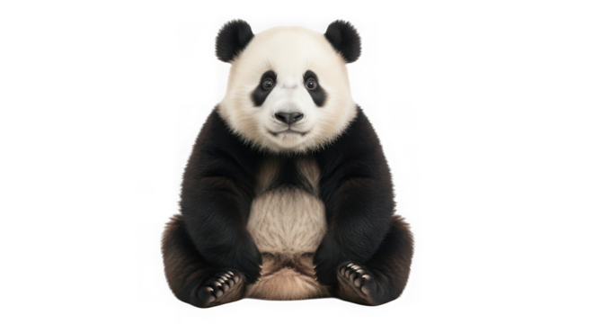 Giant panda sitting and looking at the camera isolated on transparent background