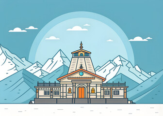 Minimalist flat design of Kedarnath Temple in Himalayas.