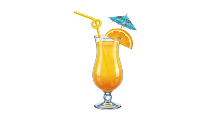 Isolated tropical cocktail illustration with orange garnish and parasol decoration