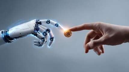 Robot Passing Coin to Human Hand in a Futuristic Setting