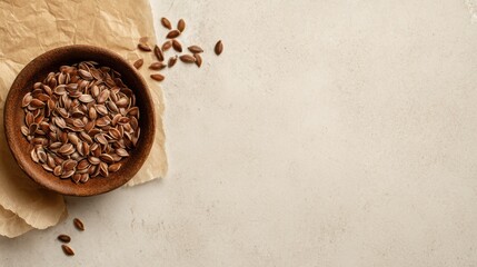 Minimalist Overhead View of Roasted Seeds in Wooden Bowl