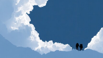 Hikers Traverse a Mountain Pass Under a Dramatic Cloudscape