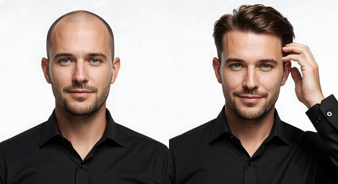 Before and After Hair Restoration Portrait &ndash; Stylish British Man Transformation - Hair Transplant