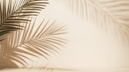 A soft, minimalist scene featuring palm shadows cast on a light-colored wall, creating an elegant and tranquil atmosphere.