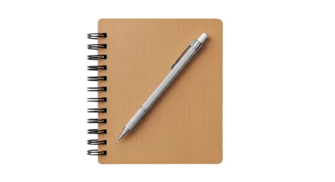 Isolated notepad and pen for mock-up or back to school, writing journal, sketchbook, education