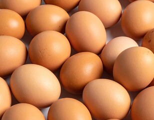 Close Up of Brown Chicken Eggs on White Background Minimalist Still Life