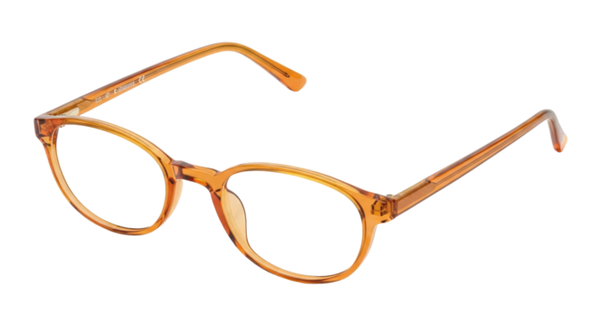 Isolated brown eyeglasses with transparent lenses, eyewear on a bright neutral surface