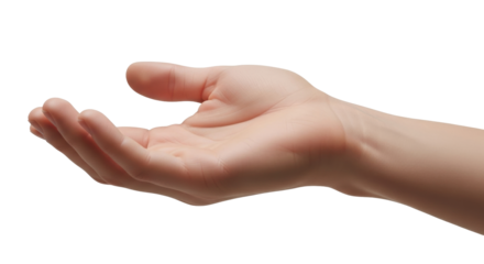 Isolated hand offering something. Empty hand reaching up with a hopeful expression, open palm