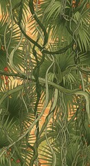 Jungle Vines and Lush Foliage Pattern.