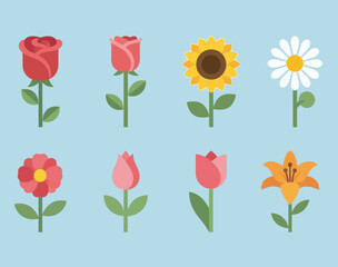 Flower vector design set pack blue sky background