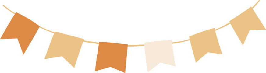 Autumn garlands. Fall flags decor. Autumn pennant decoration banner in autumn color palette. Hand drawn cartoon illustration, vector clip art