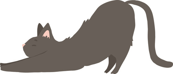 Cute black cat, clip art. Vector hand drawn cartoon illustration of funny stretching kitten