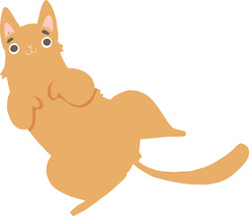 Cute ginger cat, clip art. Vector hand drawn cartoon illustration of funny relaxed happy orange kitten