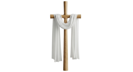 Isolated Easter cross with white stole drape, religious symbol, worship, holiday celebration